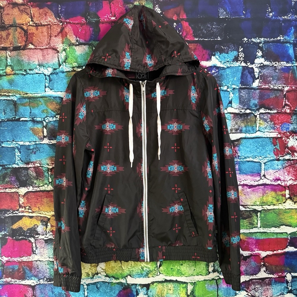 Empyre Windbreaker Aztec Hoodie Womens L Jacket Southwestern Zip Black Hoodie - Picture 4 of 14